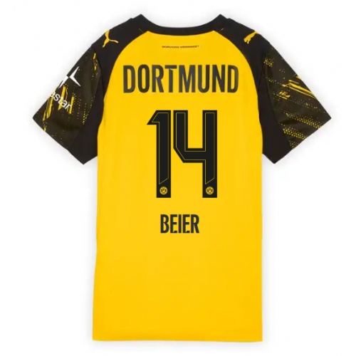 Billige Fotballdrakt Borussia Dortmund Maximilian Beier #14 Replika Hjemmedrakt Dame 2025-26 Kortermet Billige Fotballdrakt Borussia Dortmund Maximilian Beier #14 Replika Hjemmedrakt Dame 2025-26 Kortermet